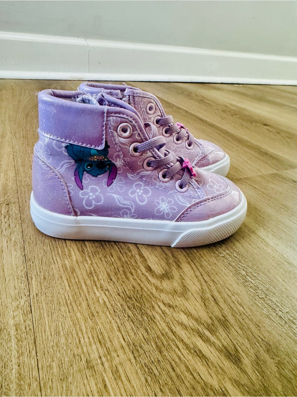 Disney Toddler Purple Stitch High-Top Sneakers with Floral Print